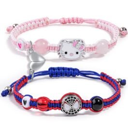 Couples/Matching Bracelets,Spider-Man&Hello Kitty Magnetic Bracelets Set, Jewelry Gifts for Gf and Bf Soulmate, Matching Gifts for Husband&Wife