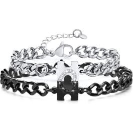 Matching Puzzle Heart Bracelets for Couples: Long Distance Relationship Gifts Stainless Steel Bracelets for Women Men His Hers Bracelets Set for Bf gf Husband Wife Gift